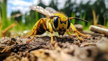 AI generated Photo of Pine Sawfly on a ground. Generative AI