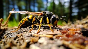 AI generated Photo of Pine Sawfly on a ground. Generative AI