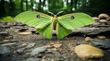 AI generated Photo of Luna Moth on a ground. Generative AI