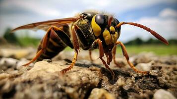 AI generated Photo of Mud Dauber on a ground. Generative AI