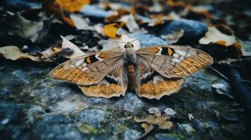 AI generated Photo of Moth on a ground. Generative AI