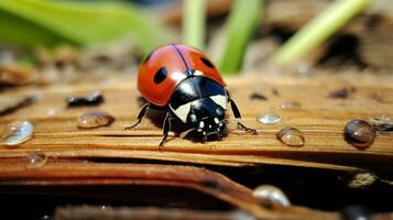 AI generated Photo of Ladybug on a ground. Generative AI
