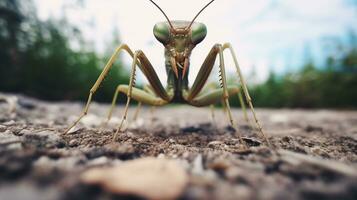 ai generado foto de mantis en un suelo. generativo ai