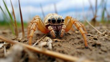 AI generated Photo of Orb-Weaver Spider on a ground. Generative AI