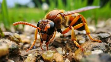 AI generated Photo of Mud Dauber on a ground. Generative AI