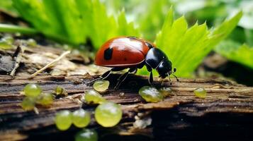 AI generated Photo of Ladybug on a ground. Generative AI