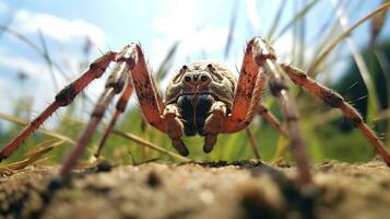 AI generated Photo of Orb-Weaver Spider on a ground. Generative AI