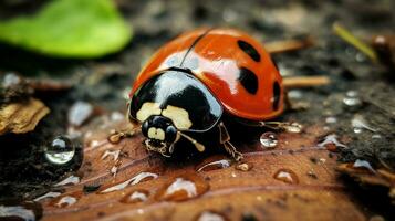 AI generated Photo of Ladybug on a ground. Generative AI