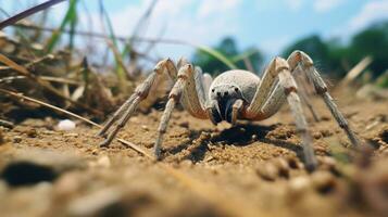 AI generated Photo of Net-Casting Spider on a ground. Generative AI