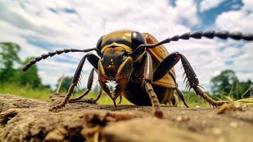 ai generado foto de de cuernos largos escarabajo en un suelo. generativo ai