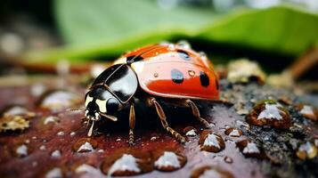 AI generated Photo of Ladybug on a ground. Generative AI