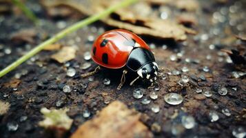 AI generated Photo of Ladybug on a ground. Generative AI