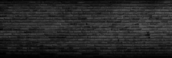 Panorama Black brick walls that are not plastered background and texture. The texture of the brick is black. Background of empty brick basement wall. photo