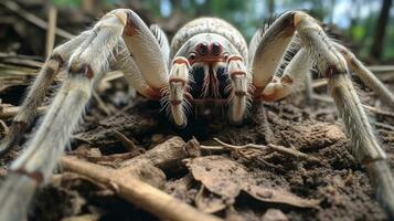 ai generado foto de Goliat come pájaros araña en un suelo. generativo ai