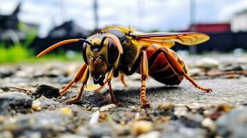 AI generated Photo of Hornet Moth on a ground. Generative AI