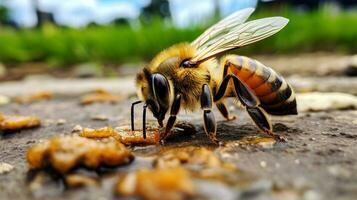 AI generated Photo of Honey Bee on a ground. Generative AI