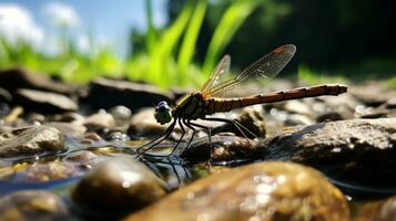 AI generated Photo of Damselfly on a ground. Generative AI