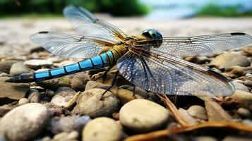 AI generated Photo of Dragonfly on a ground. Generative AI