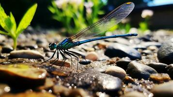 AI generated Photo of Damselfly on a ground. Generative AI