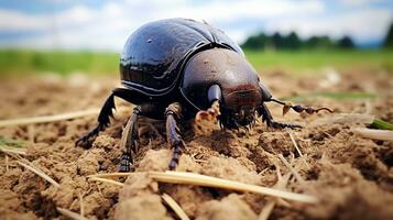 AI generated Photo of Dung Beetle on a ground. Generative AI