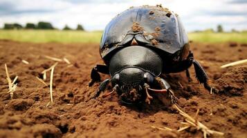 AI generated Photo of Dung Beetle on a ground. Generative AI