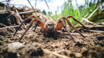 AI generated Photo of Brown Recluse Spider on a ground. Generative AI