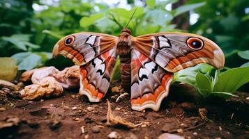 AI generated Photo of Atlas Moth on a ground. Generative AI