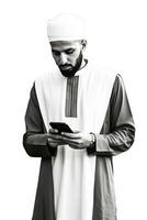 AI generated A Man in Muslim Attire Using His Cell Phone photo
