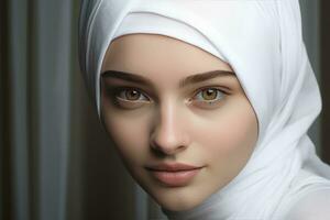ai generado hermosa musulmán mujer vistiendo un Pañuelo foto