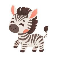 Cute cartoon zebra vector childish vector illustration in flat style. For poster, greeting card and baby design.