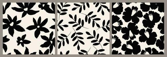 Set of flower seamless background. Minimalistic abstract floral pattern. Modern print in black and white background. Ideal for textile design, wallpaper, covers, cards, invitations and posters. vector