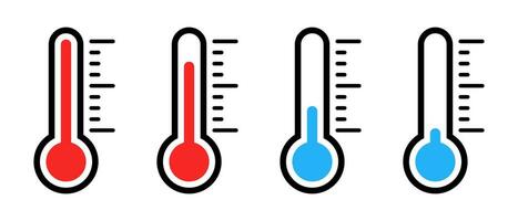 Temperature, thermometer icon set. Heat and cold symbol vector in flat style