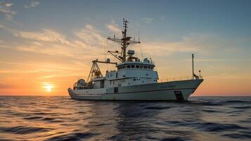 AI generated A photo of a research vessel equipped with advanced technology for studying marine pollution. Generative AI