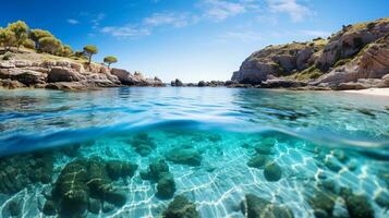 AI generated A photo of a pristine, plastic free coastal area with crystal clear water. Generative AI