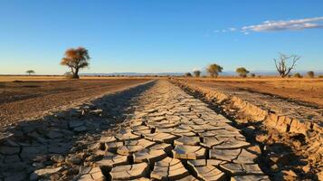 AI generated a photo of a parched, cracked riverbed in a drought affected region. Generative AI