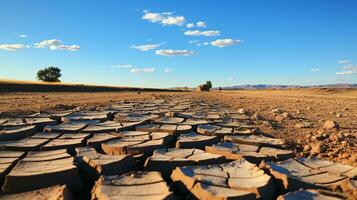 ai generado un foto de un tostado, agrietado cauce en un sequía afectado región. generativo ai