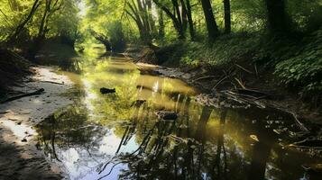 AI generated A photo of a once pristine river now heavily affected by pollution. Generative AI