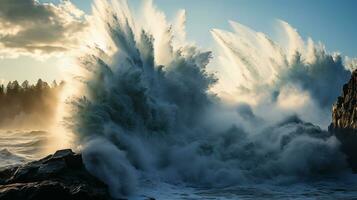 AI generated a photo of a glacier calving into the ocean, showcasing the immense scale of the event. Generative AI