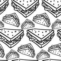 Vector seamless pattern with hand-drawn black linear sandwiches. Beautiful food design elements, ideal for any business related to the food industry. Printing on textiles and paper. packaging products