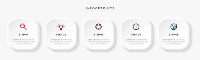 Modern business infographic template with 5 options or step icons. vector