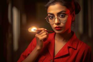 AI generated Female Smoker with Glasses photo