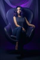 AI generated Beautiful Purple-Haired Woman Posing in a Chair photo