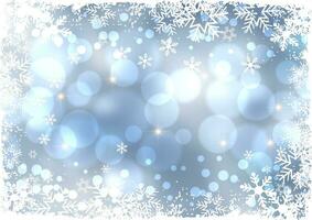 Christmas background with snowflakes and bokeh lights design vector