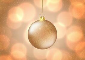 Christmas background with rose gold hanging bauble vector