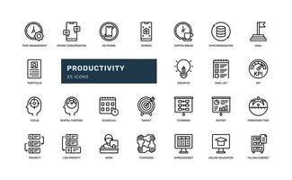 productivity work performance innovation teamwork detailed outline line icon set vector