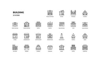 Building architecture public service urban detailed outline line icon set vector