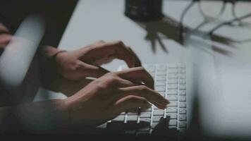 Beautiful female call center operator working on computer in office video