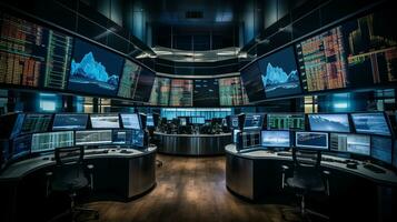 AI generated Photo of a stock market trading floor with computer. Generative AI