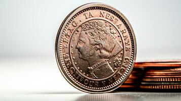 AI generated close-up Photo of a coin isolated on white background. Generative AI