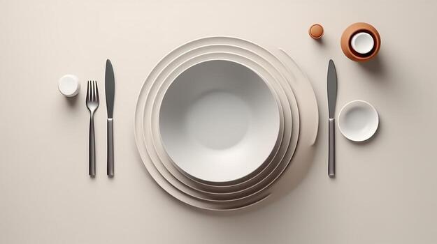 AI generated beautiful arrangement of tableware on table. Generative AI photo